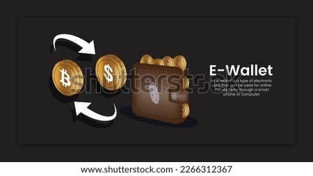 Cryptocurrency Bitcoin exchanging to fiat  currency Dollar. E Wallet with crypto currency golden coins in an isolated black background. exchange icon with wallet.