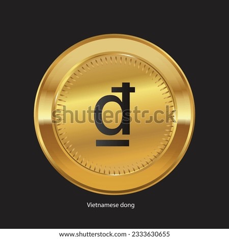 Vietnamese dong, VND logo vector illustration. Vietnamese dong, VND symbol on golden coin Isolated background.