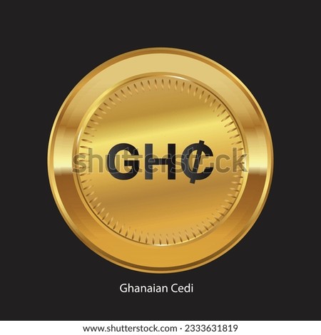 Ghanaian Cedi GHC logo vector illustration.Ghanaian Cedi, GHC symbol on golden coin Isolated background.