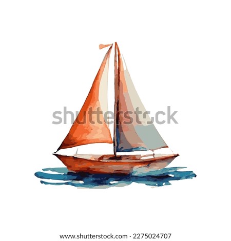 Hand drawn painted sailboat isolated object on white background. illustration