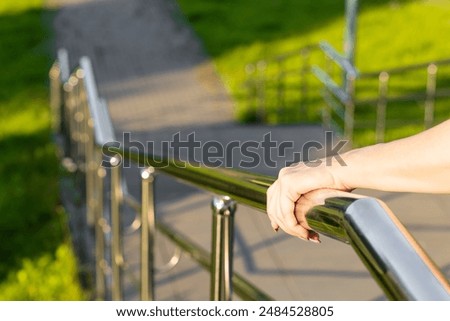 Similar – Image, Stock Photo The handrail up the stairs and the turquoise wall