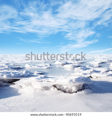 blocks of ice and blue sky