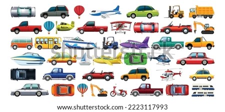 Set of all transport means. World Transport Day. Vector Illustration. EPS file. Isolated on white background. 