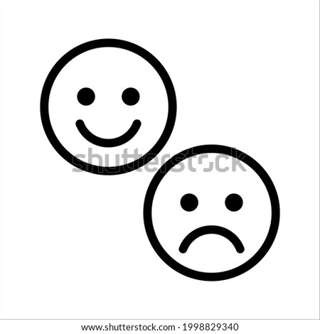 Vector smile and frown icon Face emoticon sign on white background