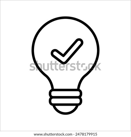 black bulb with checkmark like quick tip icon. flat stroke linear simple trend modern efficiency logotype design element isolated on white background.