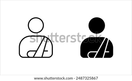 Injured man in bandage, Broken arm icon set, Injured man icon on white background.