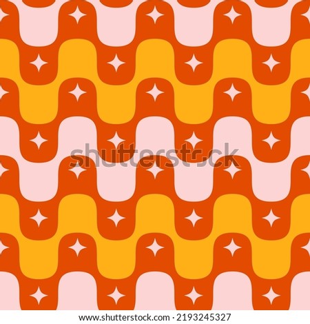 Retro seamless pattern design with wavy lines and stars. Seventies style  vector pattern.