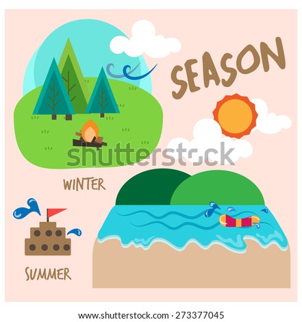 Nature - Landscapes Season Set : Winter and Summer Location : Vector Illustration