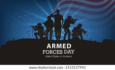 Armed forces day in United States of America and  Waving United States Flag. Celebrated in the United States to honor the services of all forces for the country vector  design.