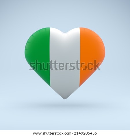 State symbol of Ireland on glossy badge. Icon in the shape of a heart with the image of the National Flag of Ireland as a symbol of pride, support and patriotism. 3D rendering. Imagine de stoc © 