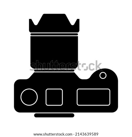 Photo SLR Camera Icon Top Down View Photography Flat Vector From Above Studio Digital Black and White Symbol Logo Button