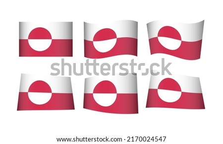 Greenland Flag Greenlandic Waving Flags Vector Icons Set Wave Wavy Wind Republic Nation National State Symbol Banner Buttons All Every Country World Design Graphic Emblem Nuuk Icon