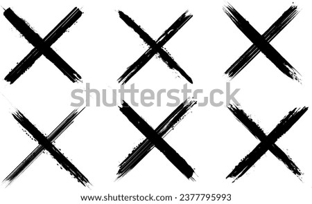 Grunge Vector Brush Stroke X Mark Set with Transparent Background