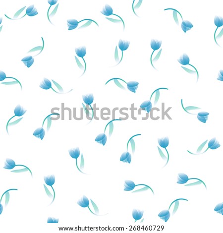 Flowers tulips pattern. Pattern with blue flowers. Gentle ornament. Lesson for Mother's Day.