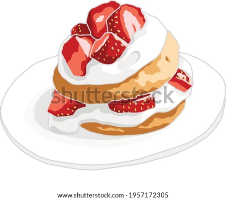 Colored vector illustration of strawberry shortcake dessert doodle