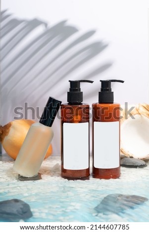 sunscreen collection, serum, shampoo collection beautful concept. Photo stock © 