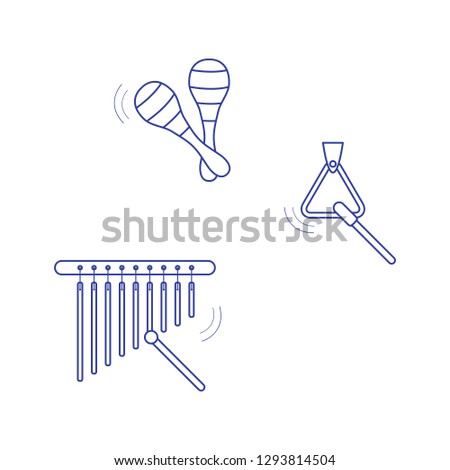 Vector illustration with maracas, bar chimes, triangle. Musical instruments. Toy. Design for postcard, banner, poster or print.