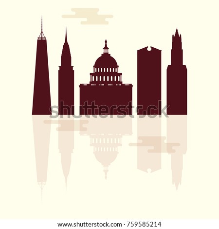 Silhouettes of famous buildings and modern buildings in the USA. Tall buildings and skyscrapers.