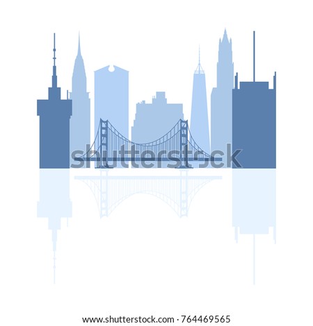 Silhouettes of famous buildings and modern buildings in the USA. Tall buildings and skyscrapers.