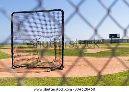 Baseball Field by the Pacific Ocean with practice net
