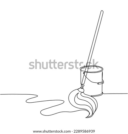 Continuous one line drawing of mop and bucket. Cleaning concept. Simple vector illustration