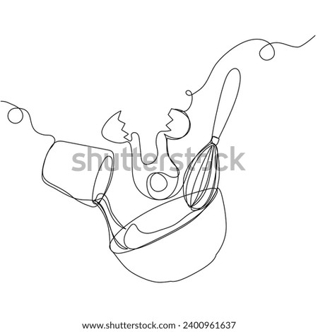 Whiping cream in a bowl in continuous one line art style. Concept of cooking, baking. Simple vector illustration