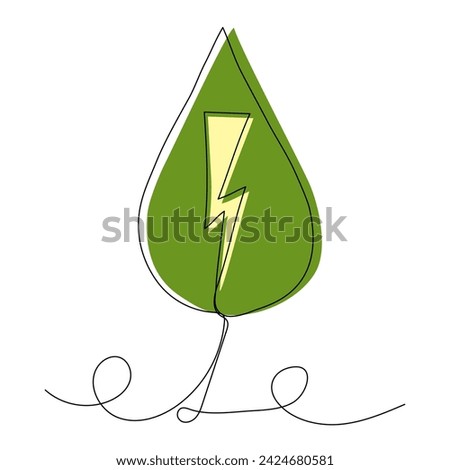 Leaf in continuous one line art style. Green energy concept. Simple vector illustration