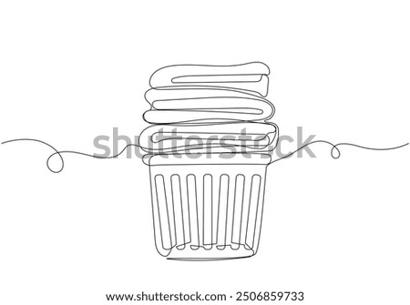 Continuous one line drawing of laundy basket. Vector illustration on isolated 