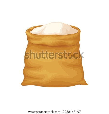 A bag of flour. A large bag filled with white wheat flour. Raw materials for the preparation of bread and flour products. Vector illustration isolated on a white background