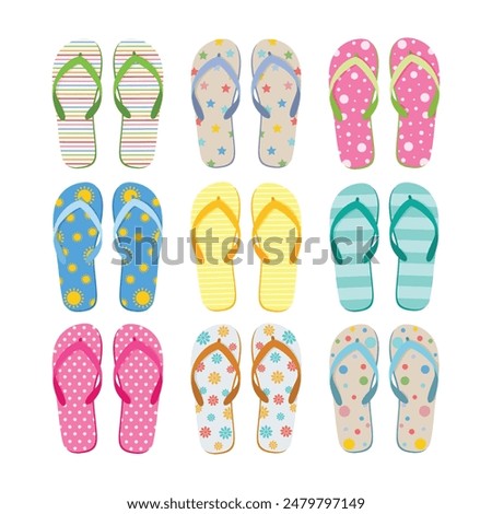 Seth s beach flip-flops. Colorful flip-flops. Summer beach shoes in cartoon style. Vector illustration