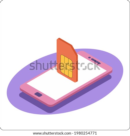 Phone mockup and sim card. 3d isometric vector illustration.