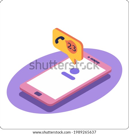 Phone mockup and miss call notification. Missed call notification. 3d isometric vector illustration.	