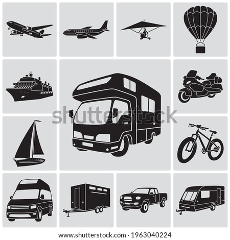 Transport for travel and recreation. Set of vector illustrations.