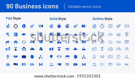 90 Business icons - Flat, Solid and Outline style