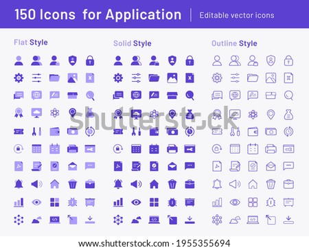 150 Icon for Application - Flat, Solid and Outline style