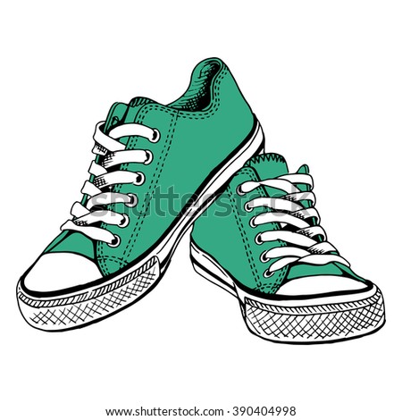 Green Gym Shoes - By Hand The Drawn Illustration. Vector Art ...