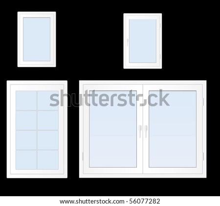 Illustration of closed modern white plastic windows isolated over black