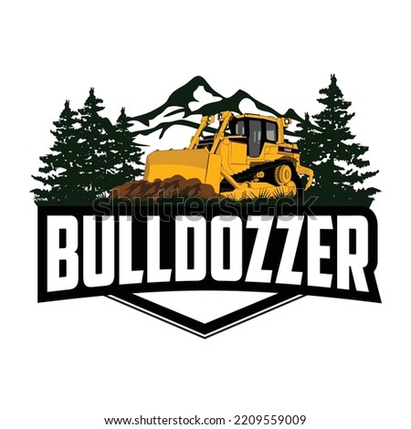 Bulldozer logo with tree and mountain theme