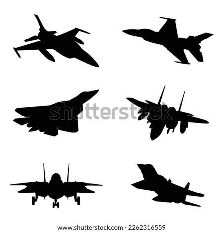 Fighter jet aircraft silhouette vector on white background