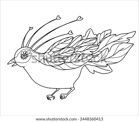 A contoured vector bird clipart on a transparent background. Postcard, sketch, coloring page, tattoo, mosaic, stained glass, moth.