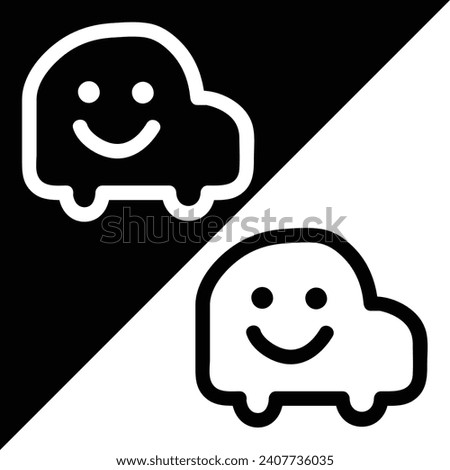 Waze Vector icon, Outline style, isolated on Black and White Background.