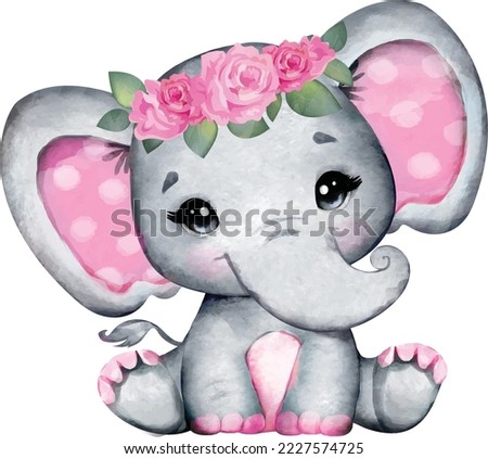 Pink Girl Elephant with flowers vector image