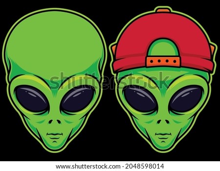 Alien Heads Vector Illustration on isolated object