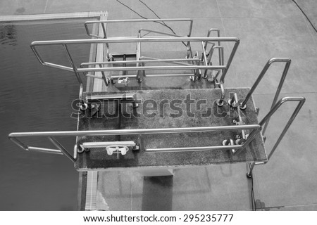 View on the top of diving platform at a swimming pool