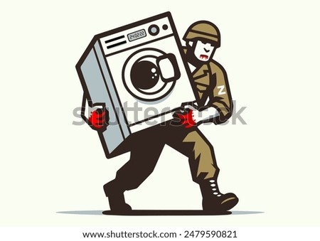 Marauder is bloody war criminal engaged in robbery and murder of civilians. Vector illustration, pictogram, logo, icon, flyer, symbol