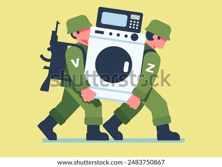 76th Psyurskaya Division of the fictional country of Katsapstan. Marauder is bloody war criminal engaged in robbery and murder of civilians. Vector illustration, pictogram, logo, icon, flyer, symbol