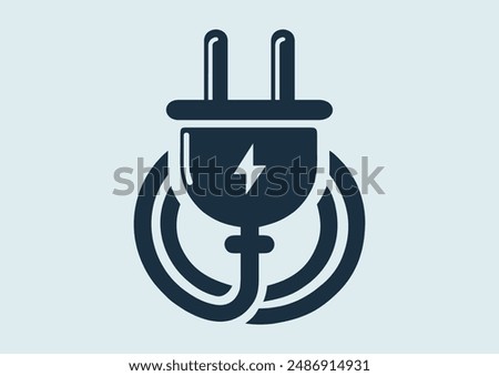 Household electrical plug. Black and white vector silhouette on light background. Pictogram, symbol, logo, graphics, flyer, poster, card