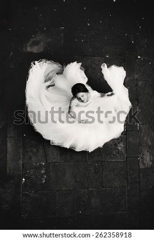 wedding bride portrait top down magnificent dress