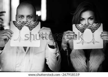 happy happy dear funny bride and groom obscure part of the face images with the image of a bird feet