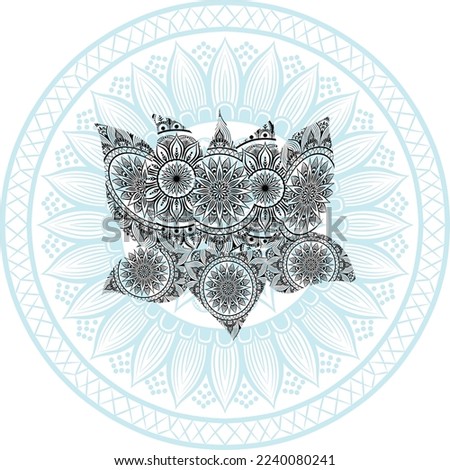 Louts flower with mandala art isolated on a white and background, Indian pattern floral mandala in a louts flower, black and white color louts with mandala art